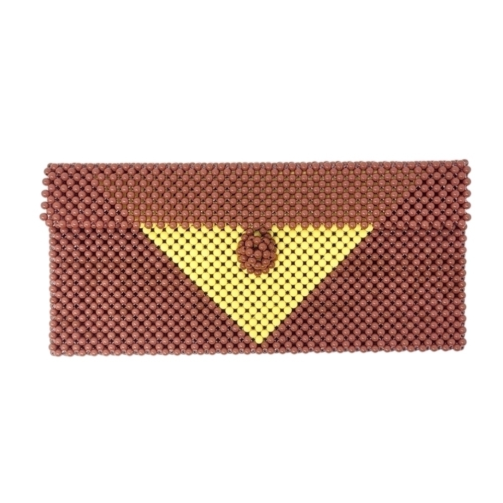 VTG beaded envelope clutch bag brown